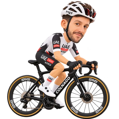 Illustration von Adam Yates im 2026er Trikot von UAE Team Emirates-XRG