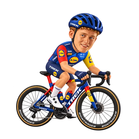 Illustration von Albert Withen Philipsen im 2026er Trikot von Lidl–Trek