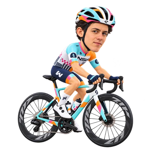 Illustrazione di Alessandro Pinarello con la divisa 2026 della NSN Cycling Team