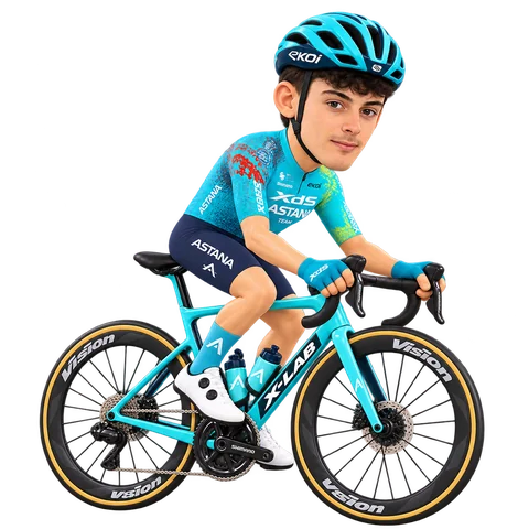 Illustrazione di Alessandro Romele con la divisa 2026 della XDS Astana Team