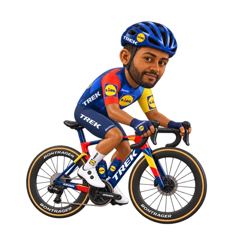 Illustration von Amanuel Ghebreigzabhier im 2026er Trikot von Lidl–Trek