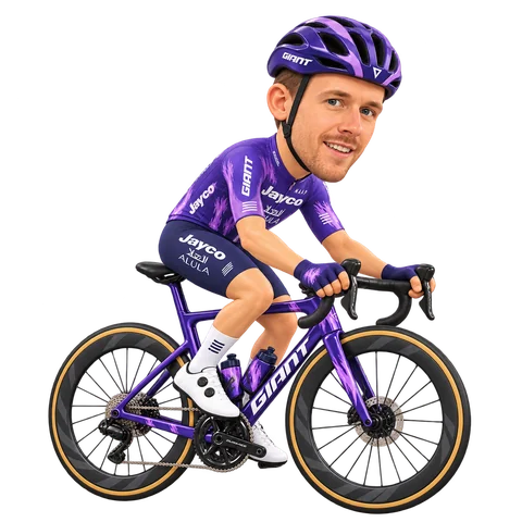 Ilustración de Amaury Capiot con el maillot 2026 de Team Jayco AlUla