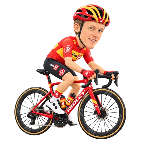 Illustration von Anders Skaarseth im 2026er Trikot von Uno-X Mobility