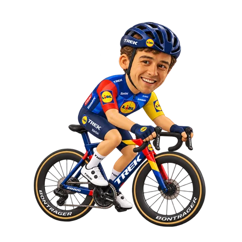 Illustration von Andrea Bagioli im 2026er Trikot von Lidl–Trek