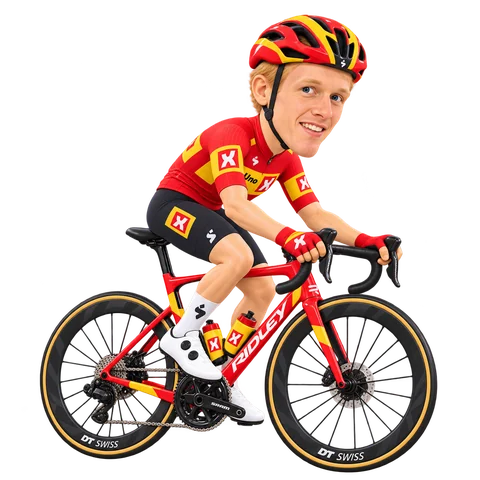 Ilustración de Andreas Leknessund con el maillot 2026 de Uno-X Mobility