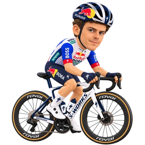 Illustration de Arne Marit dans la tenue 2026 de Red Bull–BORA–hansgrohe