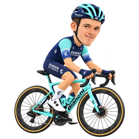 Illustration von Attila Valter im 2026er Trikot von Bahrain Victorious
