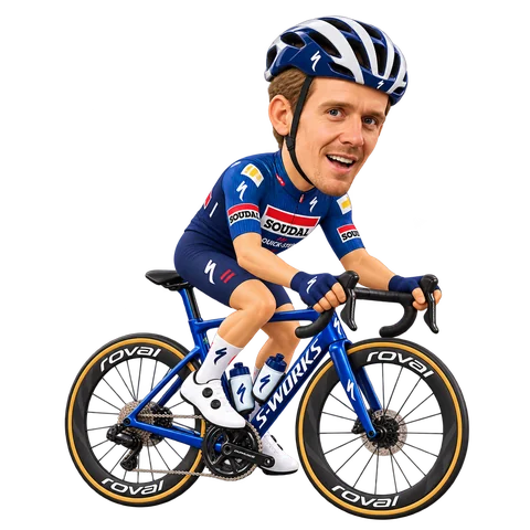 Illustration von Ayco Bastiaens im 2026er Trikot von Soudal Quick-Step