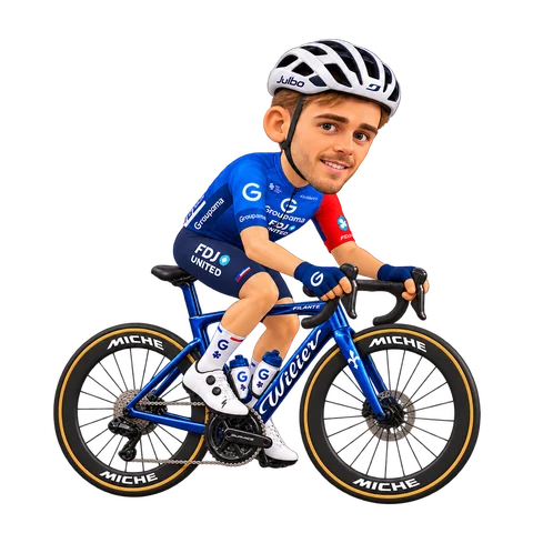 Illustrazione di Bastien Tronchon con la divisa 2026 della Groupama-FDJ UNITED