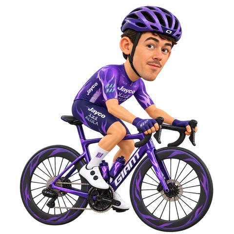 Ilustración de Ben O'Connor con el maillot 2026 de Team Jayco AlUla