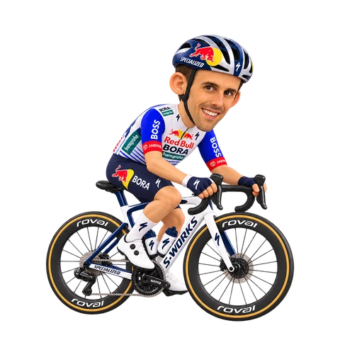 Illustrazione di Ben Zwiehoff con la divisa 2026 della Red Bull–BORA–hansgrohe