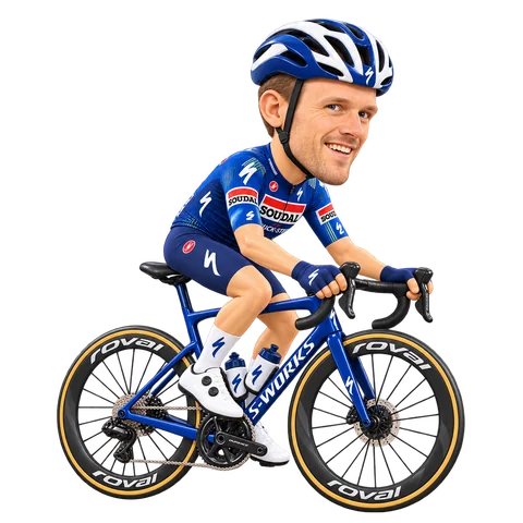 Illustration von Bert van Lerberghe im 2026er Trikot von Soudal Quick-Step