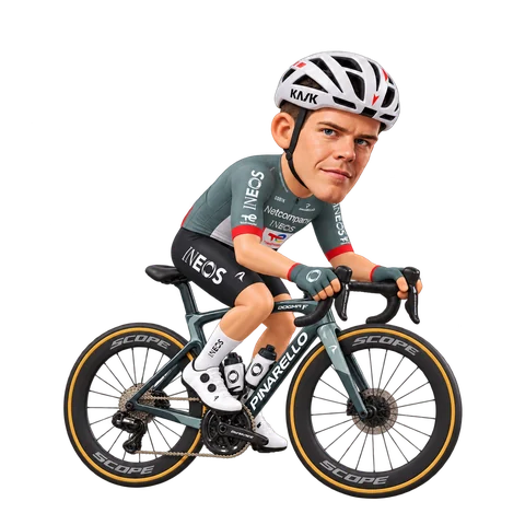 Illustration von Bob Jungels im 2026er Trikot von Netcompany INEOS