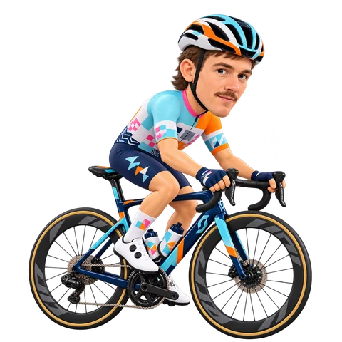 Illustrazione di Brady Gilmore con la divisa 2026 della NSN Cycling Team