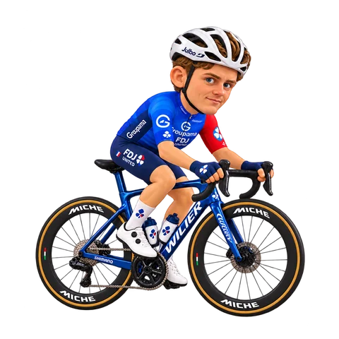 Illustrazione di Brieuc Rolland con la divisa 2026 della Groupama-FDJ UNITED