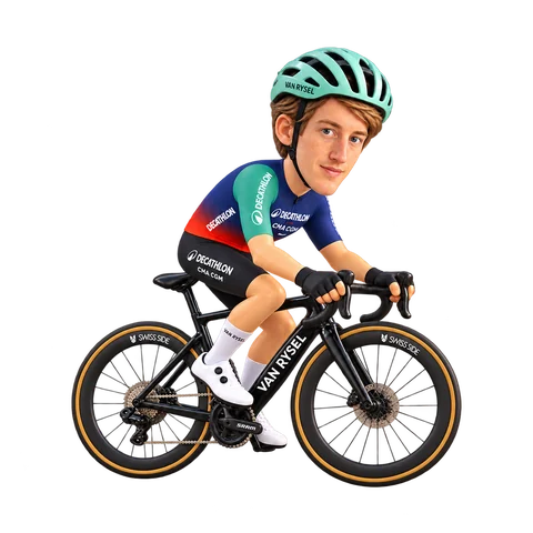 Illustration von Callum Scotson im 2026er Trikot von Decathlon CMA CGM