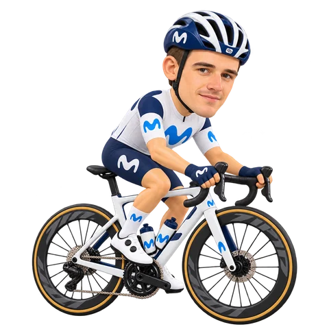 Illustrazione di Carlos Canal con la divisa 2026 della Movistar Team
