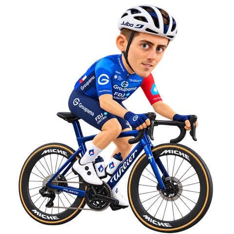 Illustrazione di Clément Berthet con la divisa 2026 della Groupama-FDJ UNITED