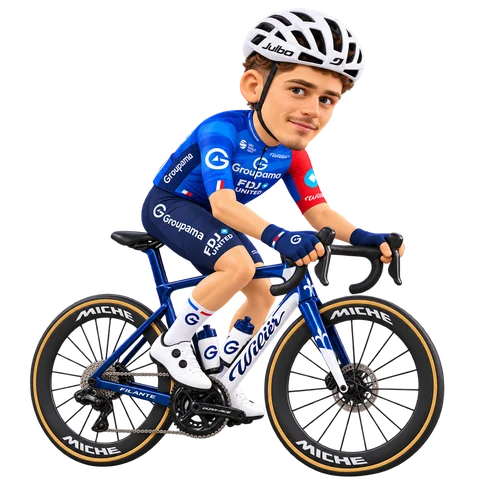 Illustrazione di Clément Braz Afonso con la divisa 2026 della Groupama-FDJ UNITED