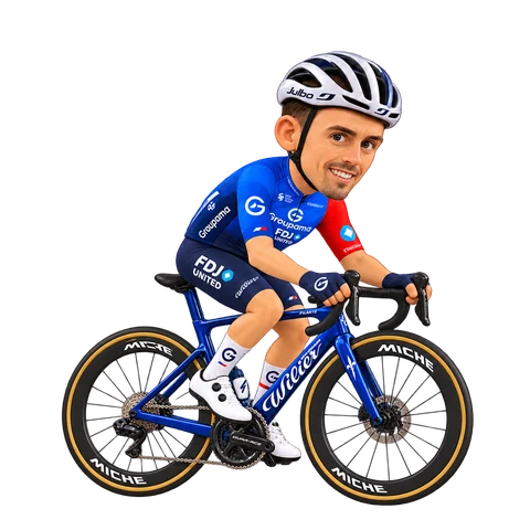 Illustrazione di Cyril Barthe con la divisa 2026 della Groupama-FDJ UNITED
