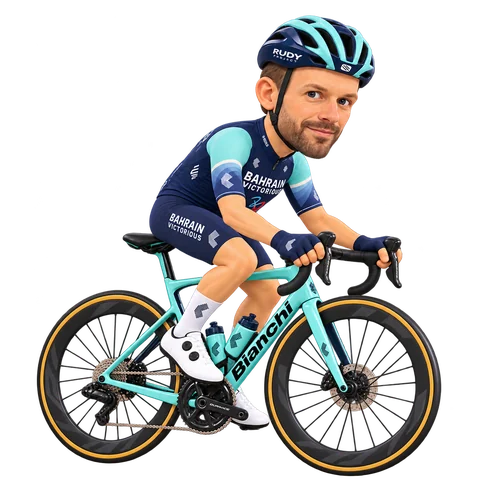Illustration von Damiano Caruso im 2026er Trikot von Bahrain Victorious