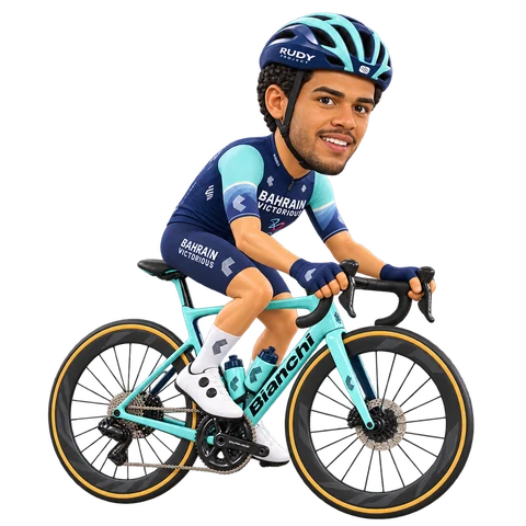 Illustration von Daniel Skerl im 2026er Trikot von Bahrain Victorious