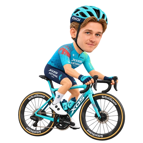 Illustrazione di Darren van Bekkum con la divisa 2026 della XDS Astana Team