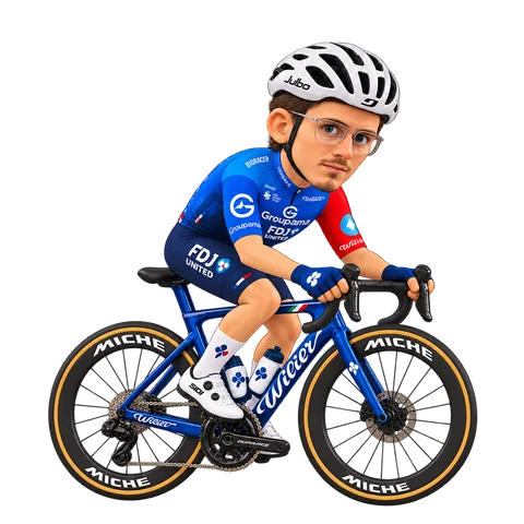 Illustrazione di David Gaudu con la divisa 2026 della Groupama-FDJ UNITED