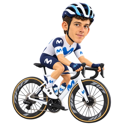 Illustrazione di Davide Formolo con la divisa 2026 della Movistar Team