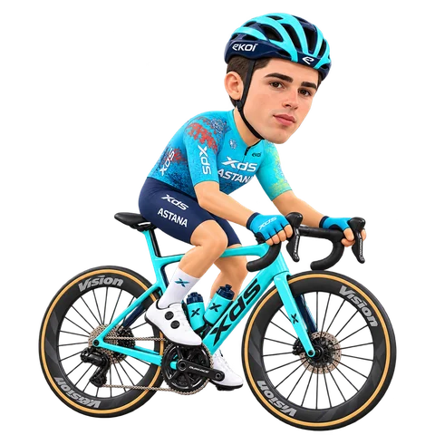 Illustrazione di Davide Toneatti con la divisa 2026 della XDS Astana Team