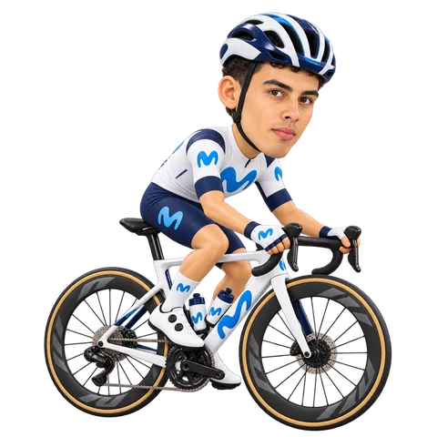 Illustrazione di Diego Pescador con la divisa 2026 della Movistar Team
