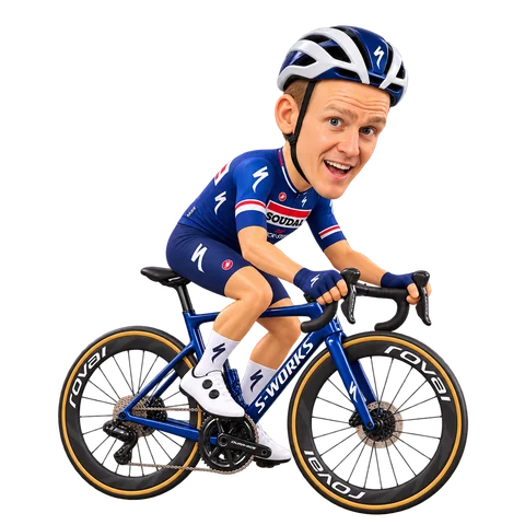 Illustration von Dries van Gestel im 2026er Trikot von Soudal Quick-Step