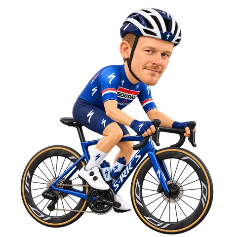 Illustration von Dylan van Baarle im 2026er Trikot von Soudal Quick-Step
