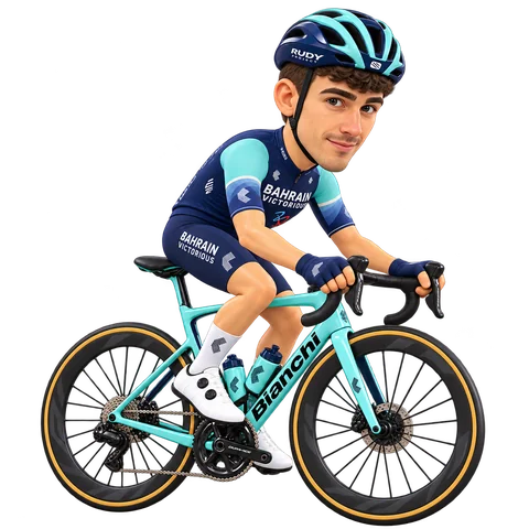 Illustration von Edoardo Zambanini im 2026er Trikot von Bahrain Victorious