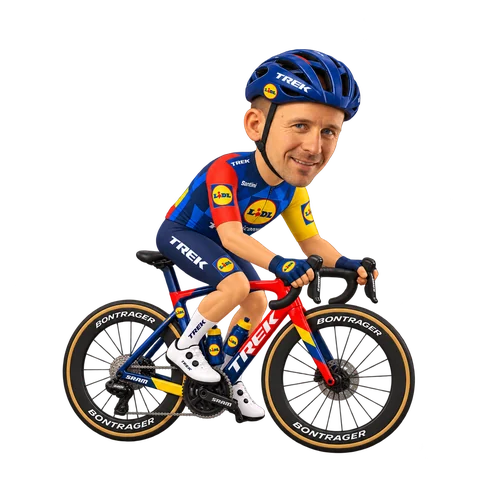 Illustration von Edward Theuns im 2026er Trikot von Lidl–Trek