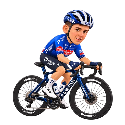 Illustration von Emiel Verstrynge im 2026er Trikot von Alpecin-Premier Tech