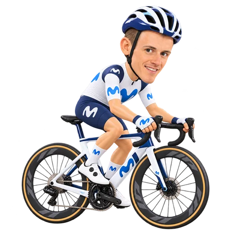Illustrazione di Enric Mas con la divisa 2026 della Movistar Team
