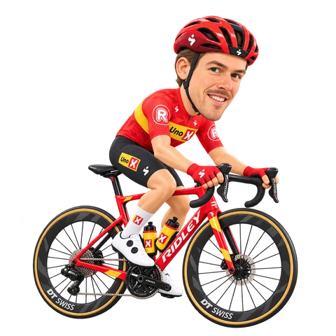 Ilustración de Erik Nordsæter Resell con el maillot 2026 de Uno-X Mobility