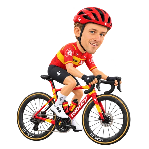 Ilustración de Erlend Blikra con el maillot 2026 de Uno-X Mobility