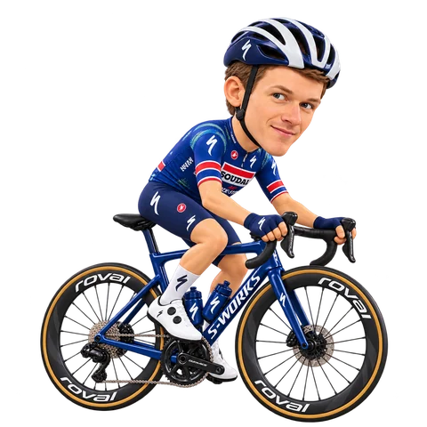 Illustration von Ethan Hayter im 2026er Trikot von Soudal Quick-Step