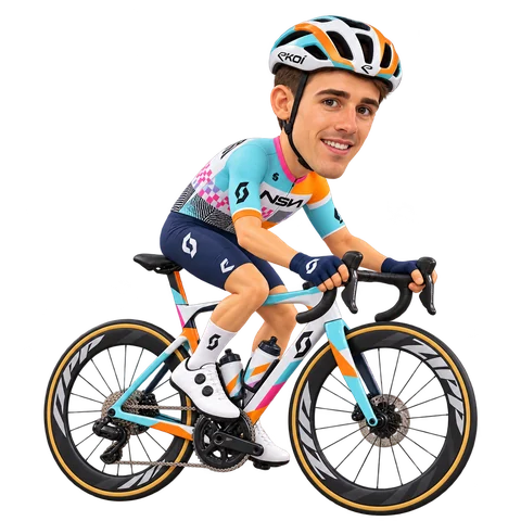 Illustrazione di Ethan Vernon con la divisa 2026 della NSN Cycling Team