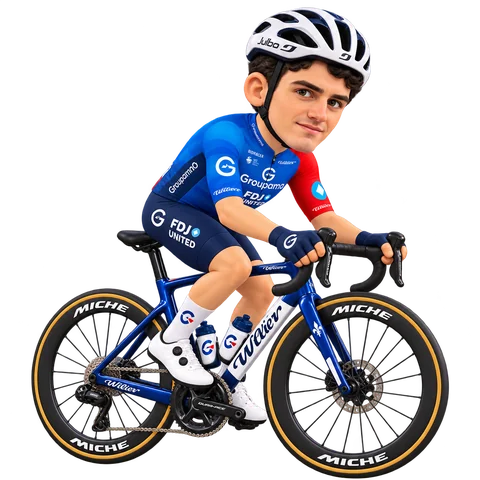 Illustrazione di Ewen Costiou con la divisa 2026 della Groupama-FDJ UNITED