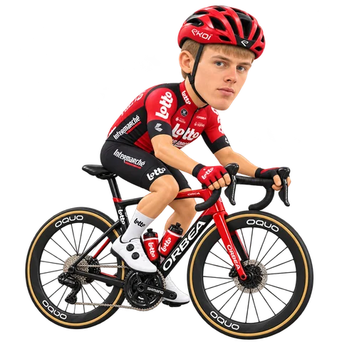 Illustrazione di Felix Ørn-Kristoff con la divisa 2026 della Lotto-Intermarché
