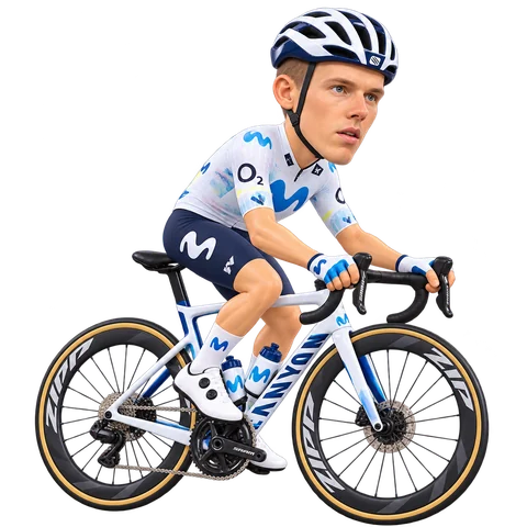 Illustrazione di Filip Maciejuk con la divisa 2026 della Movistar Team