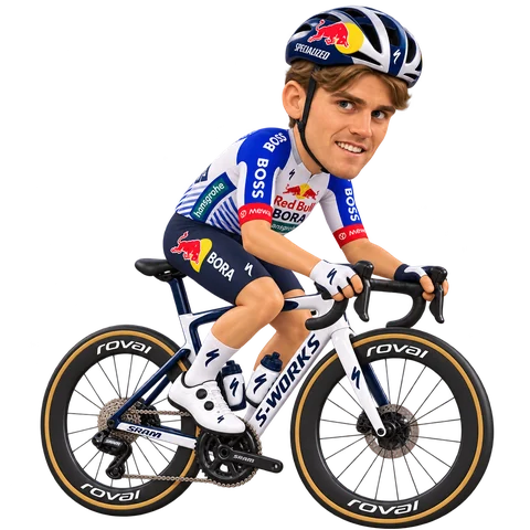 Illustration de Finn Fisher-Black dans la tenue 2026 de Red Bull–BORA–hansgrohe