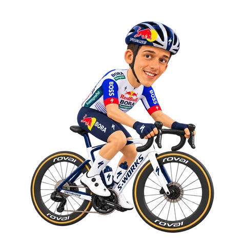 Illustratie van Florian Lipowitz in het tenue van Red Bull–BORA–hansgrohe (2026)