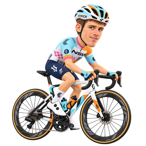 Illustrazione di Floris van Tricht con la divisa 2026 della NSN Cycling Team