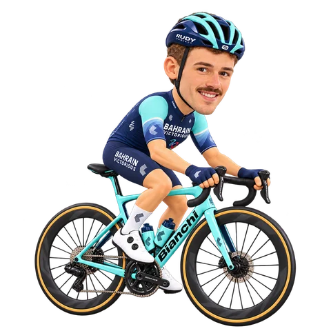 Illustration von Fran Miholjević im 2026er Trikot von Bahrain Victorious