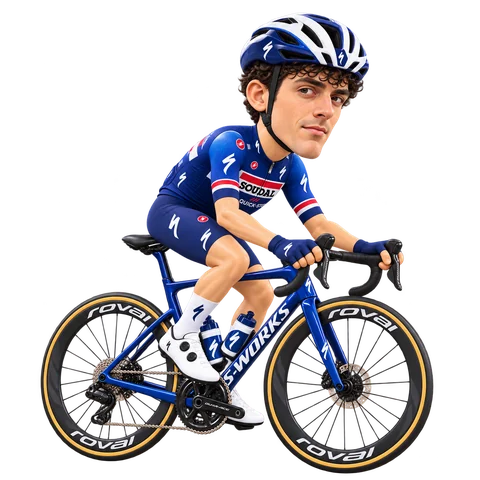 Illustration von Gianmarco Garofoli im 2026er Trikot von Soudal Quick-Step