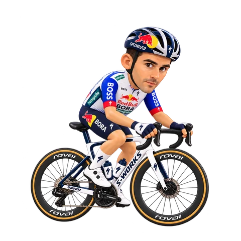 Illustration de Gianni Vermeersch dans la tenue 2026 de Red Bull–BORA–hansgrohe